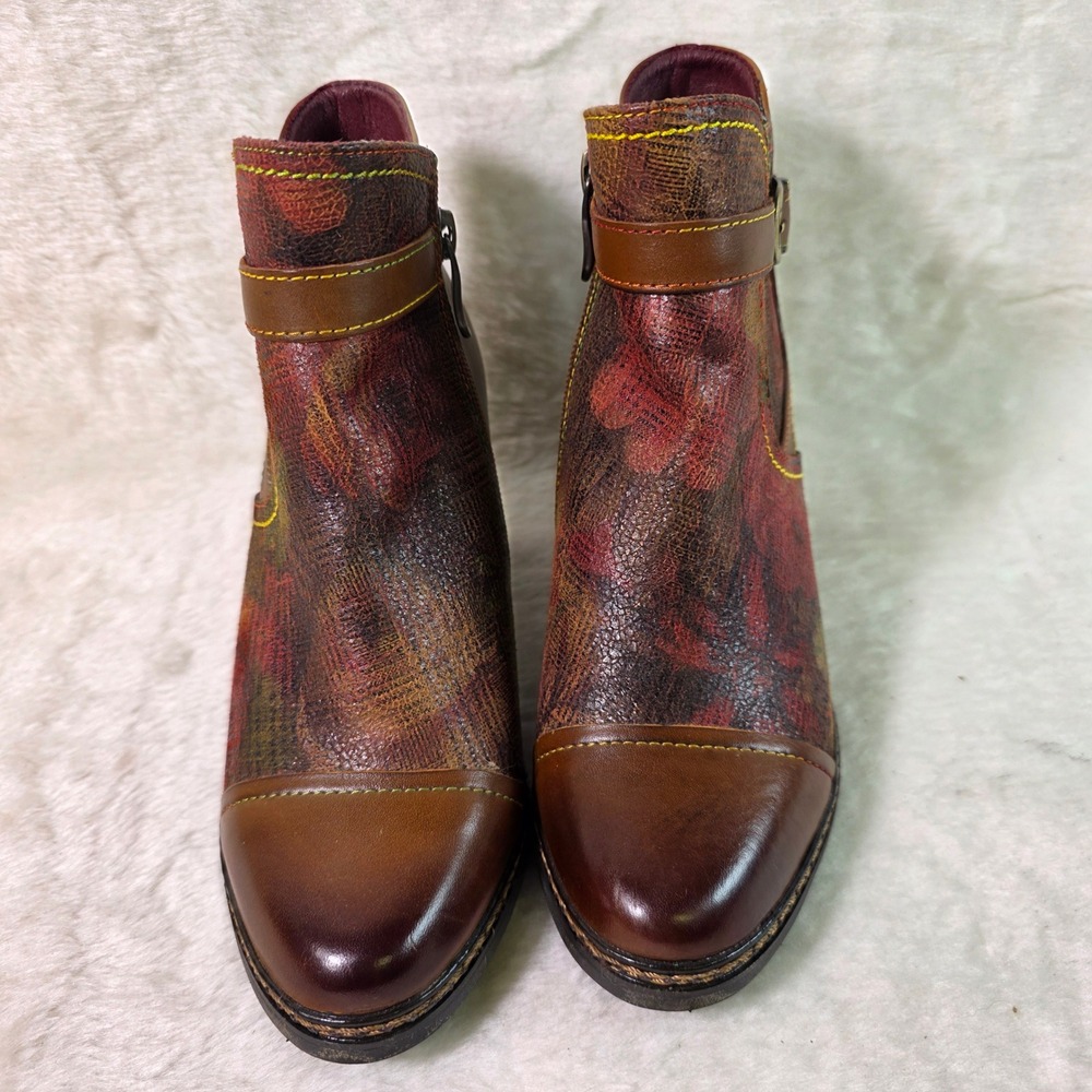 Spring Step L'Artiste Ankle Boots Brown Floral Leather Heels Womens 37 6 - Picture 2 of 8